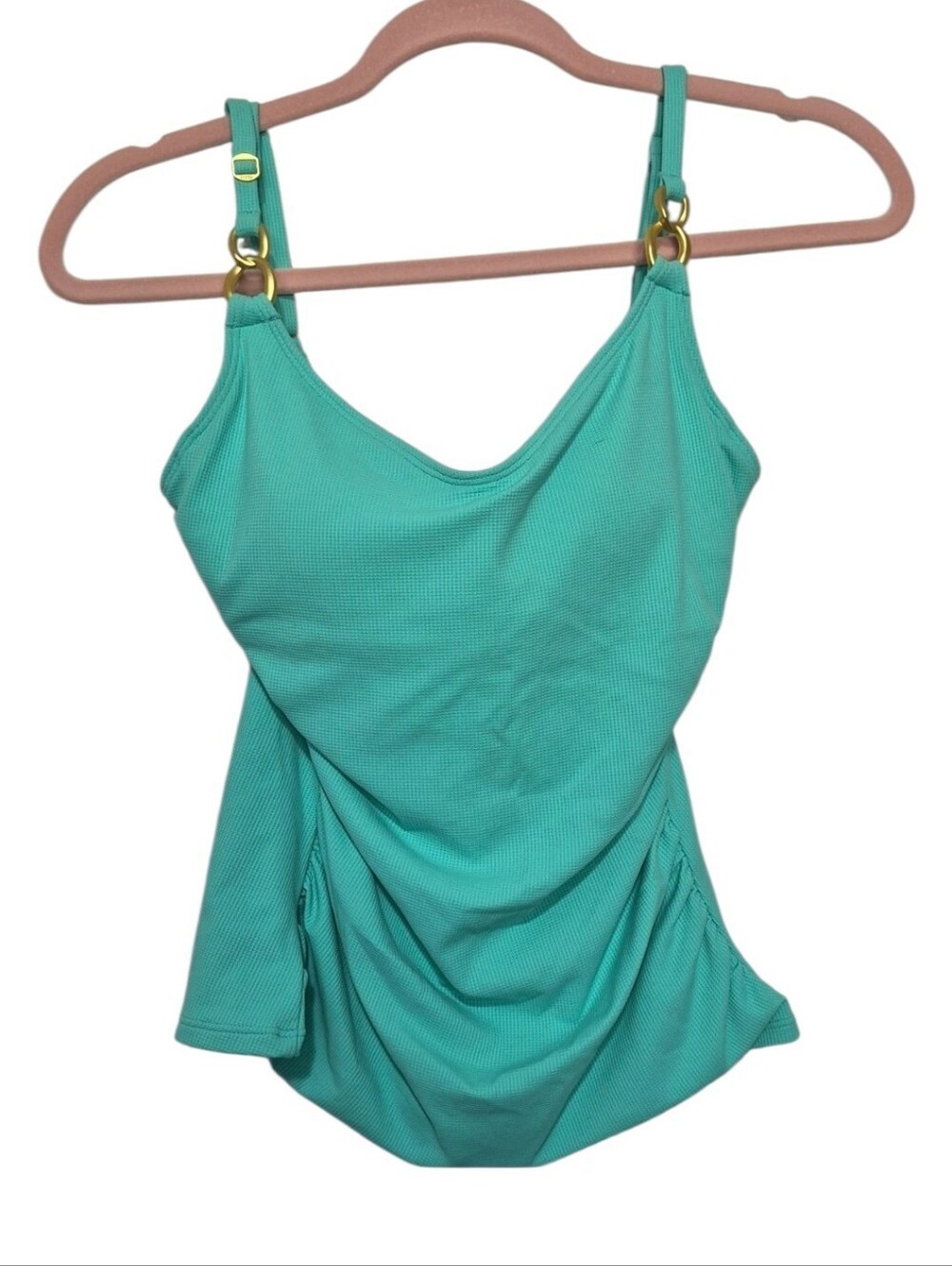 Bleu Rod Beattie Tankini Swim Top Size 4 Tahiti Teal Gold Ring NWT